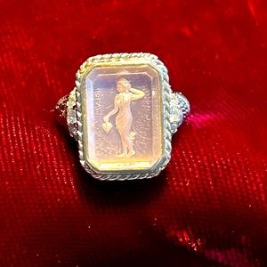 Vintage Judith Ripka Sterling Pink Crystal Intaglio Goddess Ring